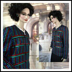 Montaldo's Blazer Size 14 Silk Multicolor Ribbons on Black by Gene Roye Designer